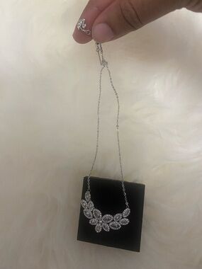 Swarovski Leaf Cluster Necklace - Silver Tones